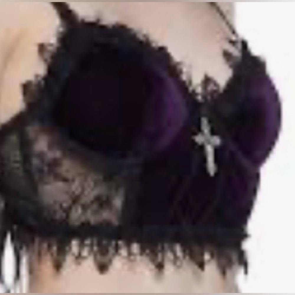 DOLLS KILL Sz 3X Widow Black Lace Velvet Bralette Goth Punk Adjustable Straps